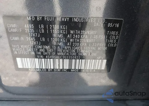 2016 Subaru Outback 2.5I Premium from USA, damaged, VIN 4S4BSAEC3G3350822